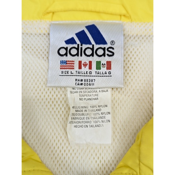 Vintage Adidas Jacket Mens LG Yellow Windbreaker Pullover Vented 3 Stripes Y2K - Picture 7 of 10